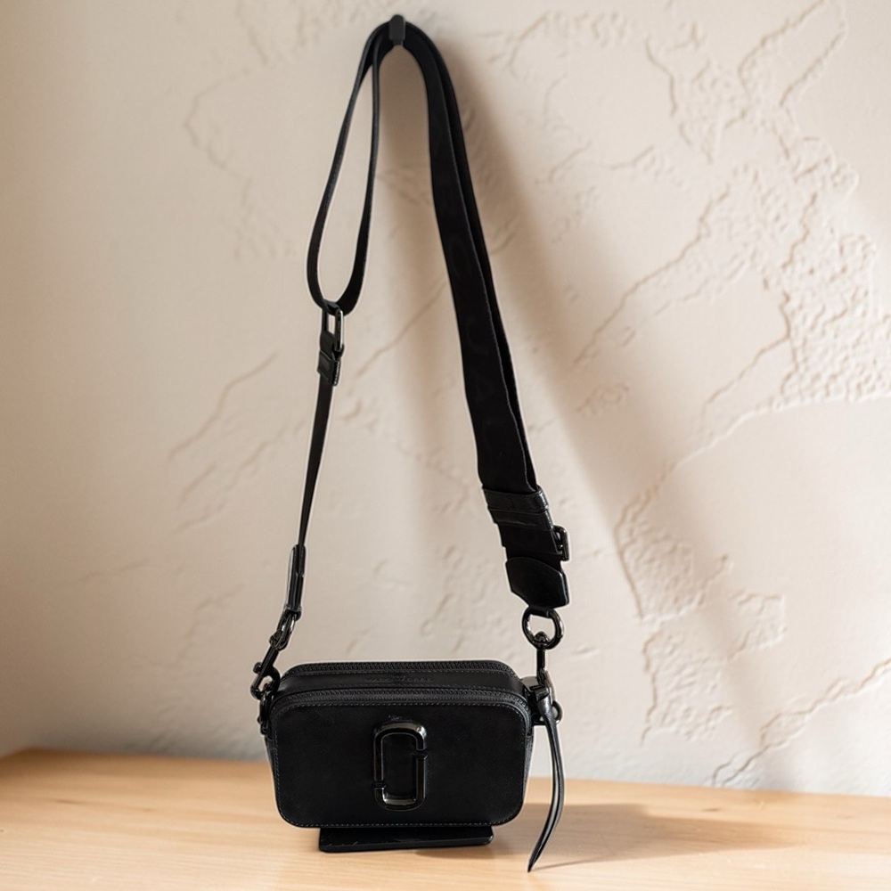Marc Jacobs The Snapshot DTM All Black Saffiano Leather Crossbody Bag